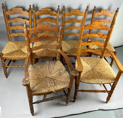 Lot 402 - A SET OF SIX SPANISH CHAIRS WITH RUSH SEATS...