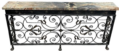 Lot 421 - A LARGE WROUGHT IRON CONSOLE TABLE WITH...