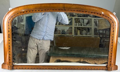 Lot 424 - AN EDWARDIAN WALNUT OVERMANTLE MIRROR WITH...