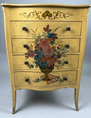 Lot 430 - A SMALL CHEST OF DRAWERS PAINTED WITH A VASE...