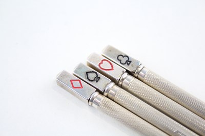 Lot 47 - SET OF 4X .925 STERLING SILVER CRIBBAGE PROPELLING PEN W/ ENAMEL