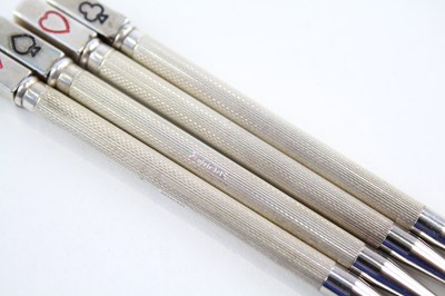 Lot 47 - SET OF 4X .925 STERLING SILVER CRIBBAGE PROPELLING PEN W/ ENAMEL