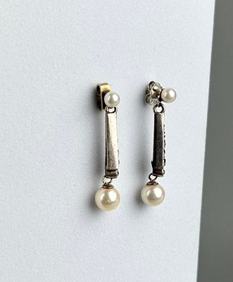 Lot 20 - A PAIR OF WHITE GOLD PEARL EARRINGS WITH...