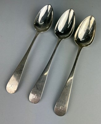 Lot 68 - A SET OF THREE GEORGE III SILVER TABLESPOONS...