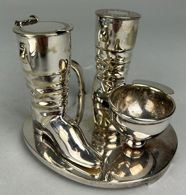 Lot 95 - A SILVER PLATED EQUESTRIAN THEMED CRUET SET,...