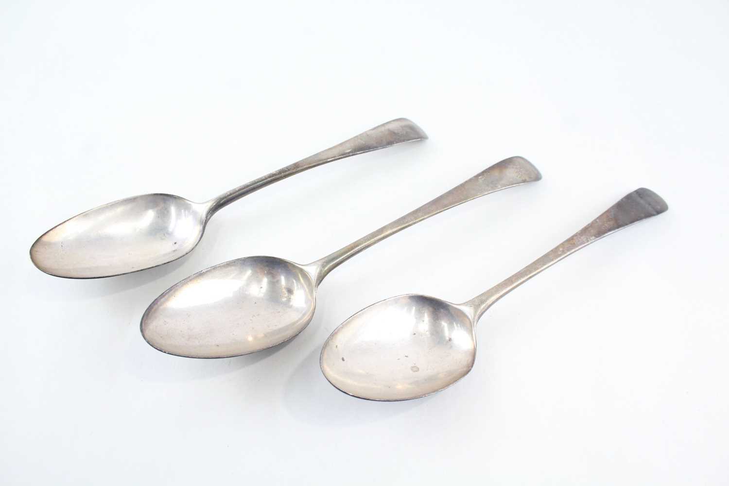 Lot 38 - 3X ANTIQUE .925 STERLING SERVING SPOONS INC GEORGIAN, HESTER BATEMAN ETC