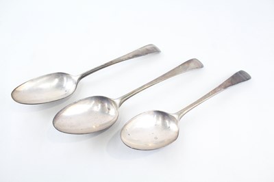 Lot 38A - 3X ANTIQUE .925 STERLING SERVING SPOONS INC GEORGIAN, HESTER BATEMAN ETC