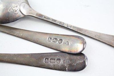 Lot 38 - 3X ANTIQUE .925 STERLING SERVING SPOONS INC GEORGIAN, HESTER BATEMAN ETC