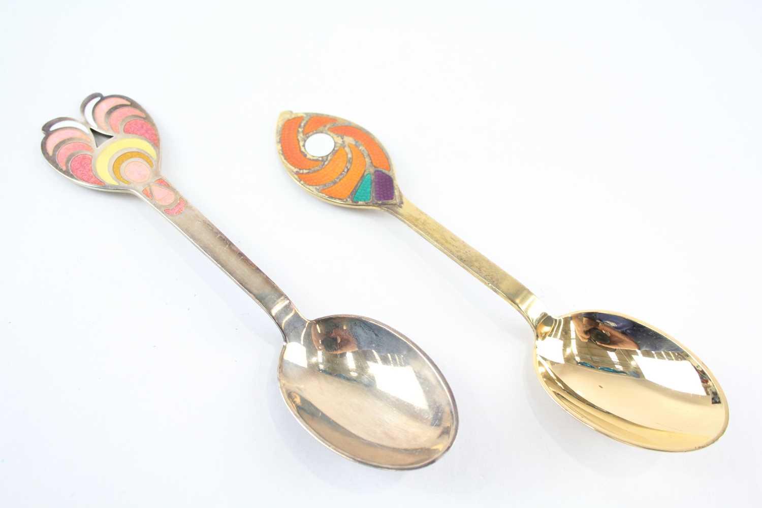 Lot 40 - 2X A.MICHELSEN .925 STERLING SILVER DENMARK COMMEMO SPOONS W/ ENAMEL 95g