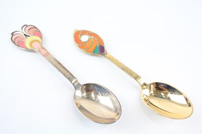 Lot 40 - 2X A.MICHELSEN .925 STERLING SILVER DENMARK COMMEMO SPOONS W/ ENAMEL 95g