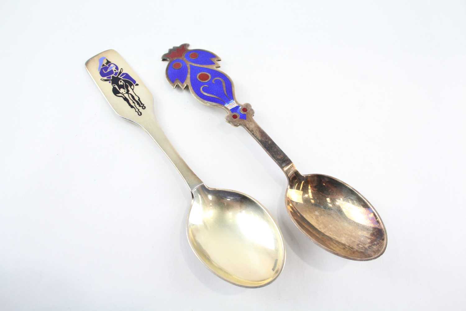 Lot 39 - 2X A.MICHELSEN .925 STERLING SILVER DENMARK COMMEMO SPOONS W/ ENAMEL 91g