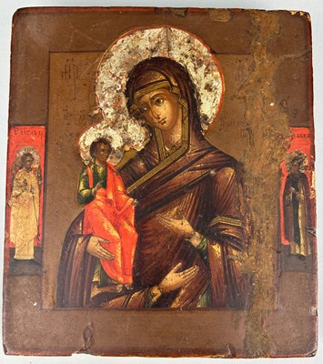 Lot 140 - A GREEK ORTHODOX ICON DEPICTING THE MADONNA...