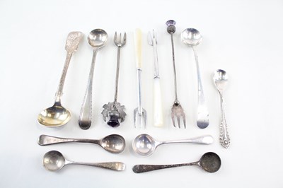 Lot 33 - 12X .925 STERLING SILVER CONDIMENT SPOONS & FORKS INC GEORGIAN ETC