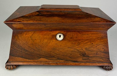 Lot 233 - A GEORGIAN WALNUT TEA CADDY WITH MOTHER OF...