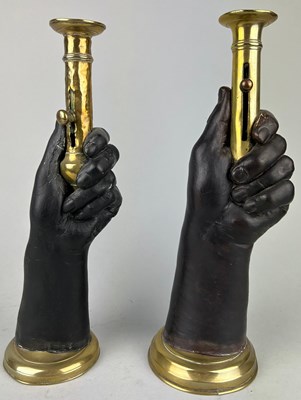 Lot 290 - A PAIR OF FRENCH BRASS CANDLESTICKS IN THE...