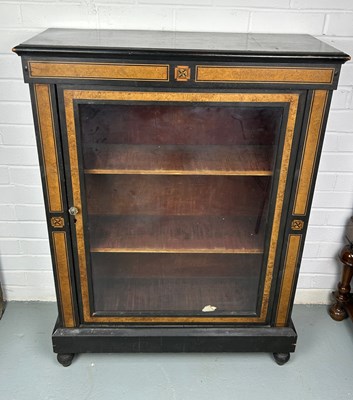 Lot 300 - A VICTORIAN EBONISED CABINET FITTED WITH BURNT...