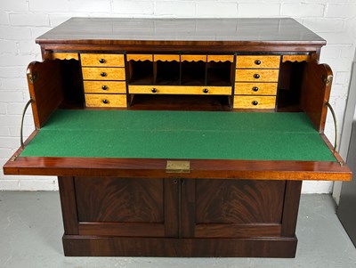 Lot 304 - A LARGE VICTORIAN FLAME MAHOGANY BUREAU, 

The...