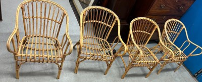 Lot 337 - FOUR MID-CENTURY CANE ARMCHAIRS, 58cm w X 60cm...