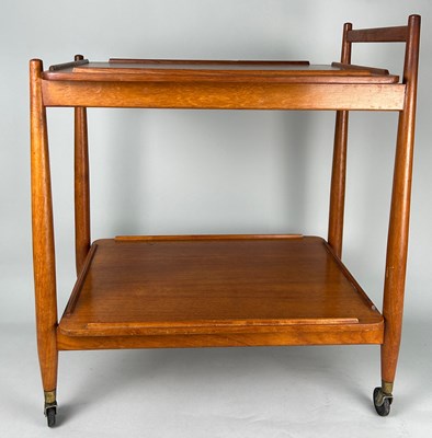 Lot 338 - A MID CENTURY DANISH STYLE TEAK DRINKS TROLLEY,...