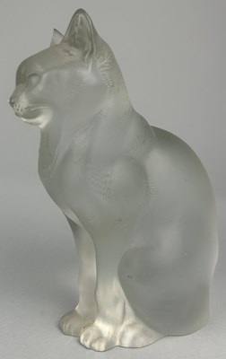 Lot 354 - A LARGE LALIQUE FROSTED GLASS SEATED CAT, 21cm...