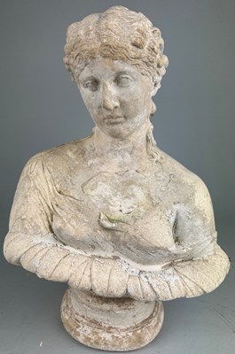 Lot 372 - A RECONSTITUTED STONE BUST OF A LADY, 34cm h x...