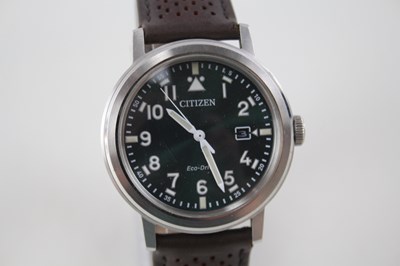 Lot 169 - MENS CITIZEN ECO-DIVE GREEN DIAL PILOT STYLE WATCH SOLAR POWERED WORKING