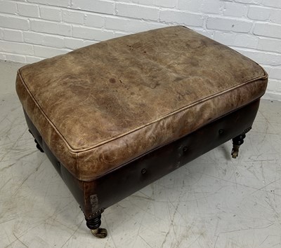 Lot 676 - GEORGE SMITH: A BROWN LEATHER BUTTON BACK FOOTSTOOL