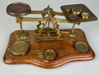 Lot 121 - A SET OF POSTAL SCALES WITH BRASS WEIGHTS