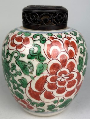 Lot 148 - A CHINESE GINGER JAR GREEN AND RED PAINTED...