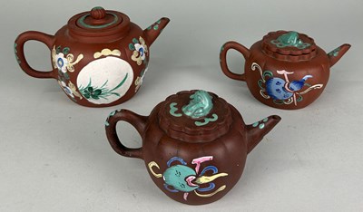 Lot 151 - A COLLECTION OF THREE CHINESE ENAMELLED YIXING...