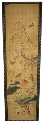 Lot 165 - A CHINESE SILK PANEL 19TH CENTURY OR LATER...