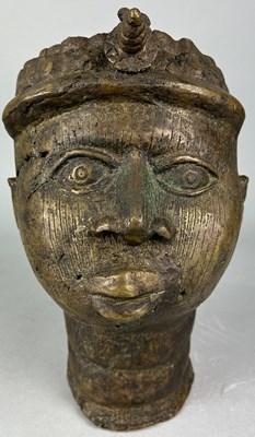 Lot 181 - A LARGE BENIN BRONZE HEAD, 20th century....