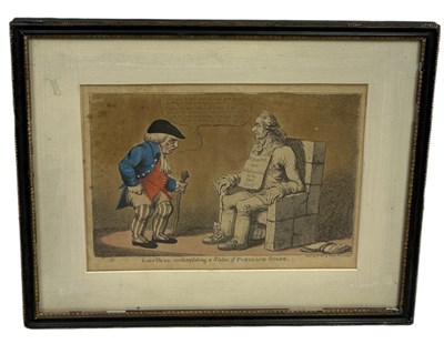 Lot 559 - CHARLES WILLIAMS: A COLOURED PRINT 'JOHN BULL CONTEMPLATING A STATE UF PORTLAND STONE'