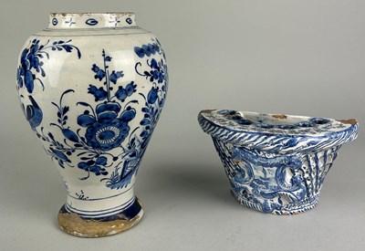 Lot 210 - AN 18TH CENTURY DUTCH DELFT VASE AND...