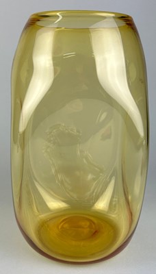 Lot 216 - A JAMES POWELL & SONS AMBER GLASS VASE, 20th...