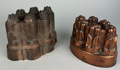 Lot 225 - TWO ANTIQUE COPPER JELLY MOULDS IN THE MANNER...