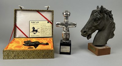 Lot 286A - AFTER THE ANTIQUE: A CHINESE FIGURE OF HORSE ALONG WITH ANOTHER HORSE SCULPTURE AND A SILVER FIGURE (3)