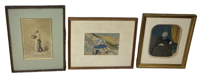 Lot 483 - THREE DRAWINGS WITH WATERCOLOUR