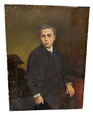 Lot 417 - AN ANTIQUE OIL PAINTING ON CANVAS DEPICTING A BOY