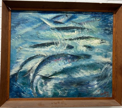 Lot 362 - A LARGE MID CENTURY OIL ON CANVAS PAINTING OF...