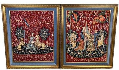 Lot 412A - A PAIR OF FRENCH NEEDLEWORK PICTURES, GILT...