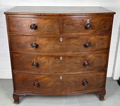 Lot 453 - A LARGE VICTORIAN MAHOGANY BOW FRONT CHEST OF...