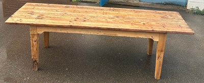 Lot 493 - A FRENCH PINE PLANK TOP KITCHEN TABLE, 253cm w...