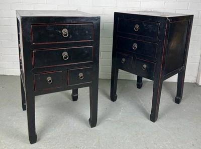 Lot 506 - A PAIR OF BLACK LACQUERED CHINESE DESIGN...