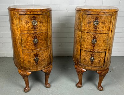 Lot 507 - A PAIR OF BURR WALNUT SIDE TABLES EACH WITH...