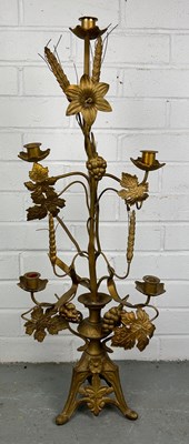 Lot 527 - A BRASS WHEATSHEAF CANDELABRA, 78cm h