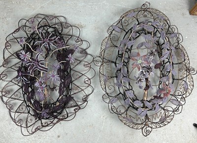 Lot 534 - A PAIR OF FRENCH BEADED WIREWORK FLORAL...