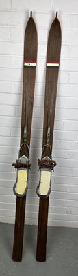 Lot 551 - A PAIR OF ITALIAN WOODEN SKIS, 162cm h (each) (2)