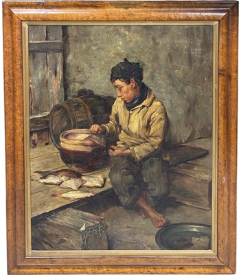 Lot 365 - VICTOR LAINE (FRENCH 1830-1911): AN OIL PAINTING ON CANVAS 'THE FISHER BOY', PARIS SALON 1914