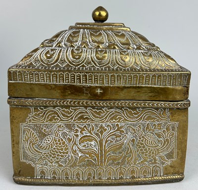 Lot 25 - A 19TH CENTURY BRASS CASKET POSSIBLY INDIAN OR...